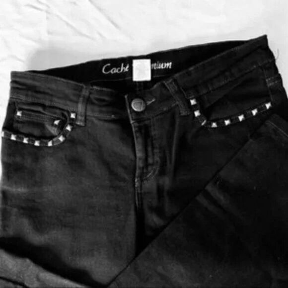 Cache Premium Black Studded Jeans size 6 - Picture 3 of 6